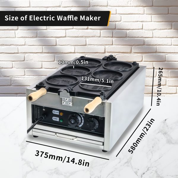 CPVKRY Commercial Custom American Round Gold Coin Cheese Shape Non Stick Waffle Maker Machine