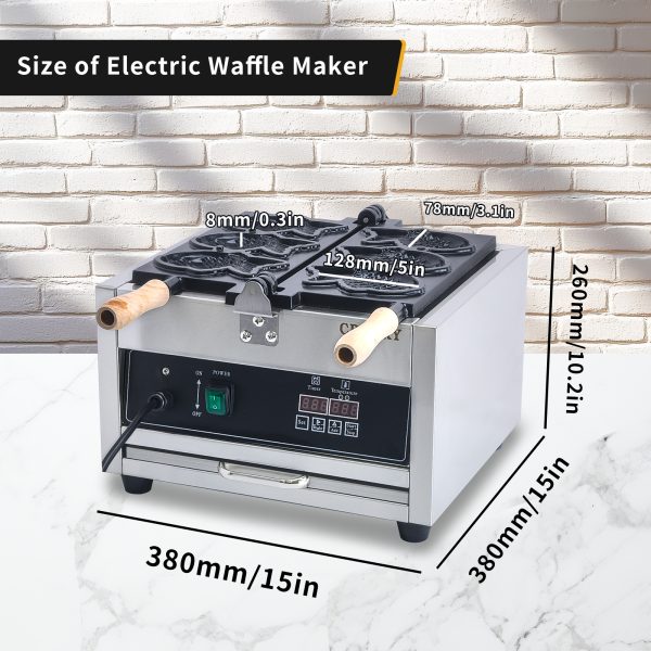 LED Professional Electric 110V Japanese Taiyaki Waffle Iron Machine Non-Stick Teflon Coating Intelligent 3 Pcs Fish Type Snack