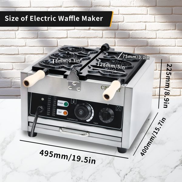 Commercial Electric Waffle Maker Nonstick 3-Piece Japanese Taiyaki Making Machine Stainless Steel Baker Teflon Coating for Snack