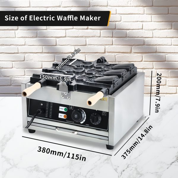 Commercial Grade Stainless Steel Electric 3-Fish Taiyaki Waffle Maker Non-Stick Ice Cream Filling Condition New
