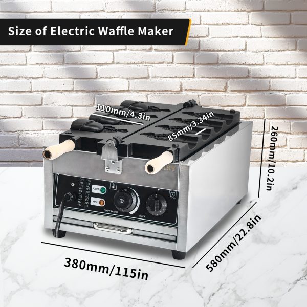 Commercial 2KW Stainless Steel Taiyaki Waffle Maker New Design 4 Fishes & Ice Cream Filling Snack Machine Adjustable Temperature