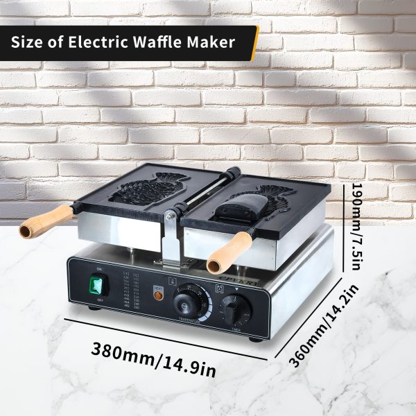 Taiyaki Fish-Shaped Waffle Iron Non-Stick for Teflon Coating 50-300℃ Adjustable Snack Machine for Ice Cream Waffle Cones New