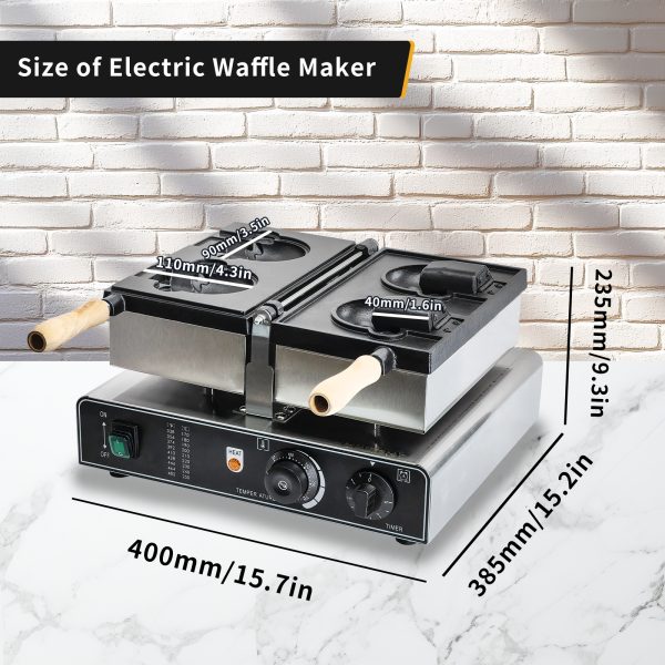 Bear Shaped Waffle Cone Maker Non-Stick Rotatable Stainless Steel Body Teflon-Coated Baking Pan 122-572℉ Machine Snack Machine