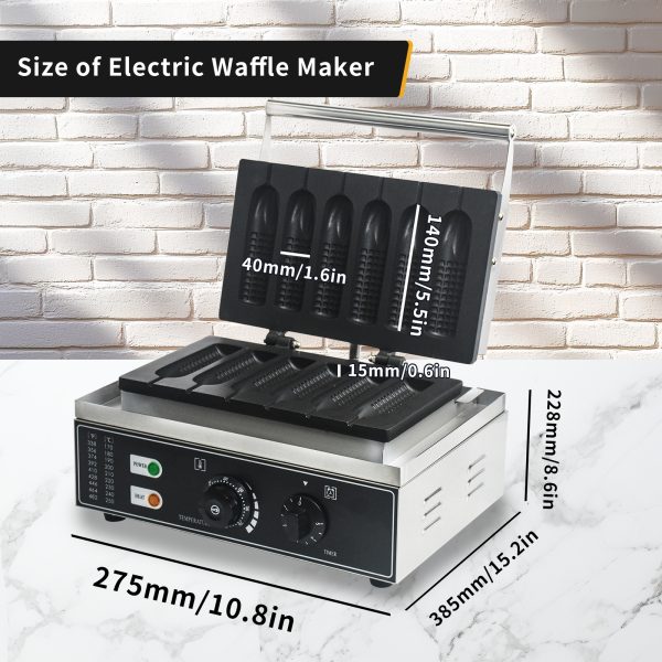 Commercial 6pcs Stick Shape Waffle Maker New Corn Dog Waffle Maker French Muffin Irons Snack Machine Stainless Steel Non-Stick