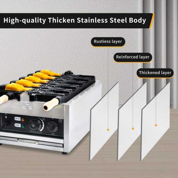 110V Commercial Stainless Steel Taiyaki Fish Waffle Maker New 50-300℃/122-572℉ Adjustable Temperature for Ice Cream Waffles