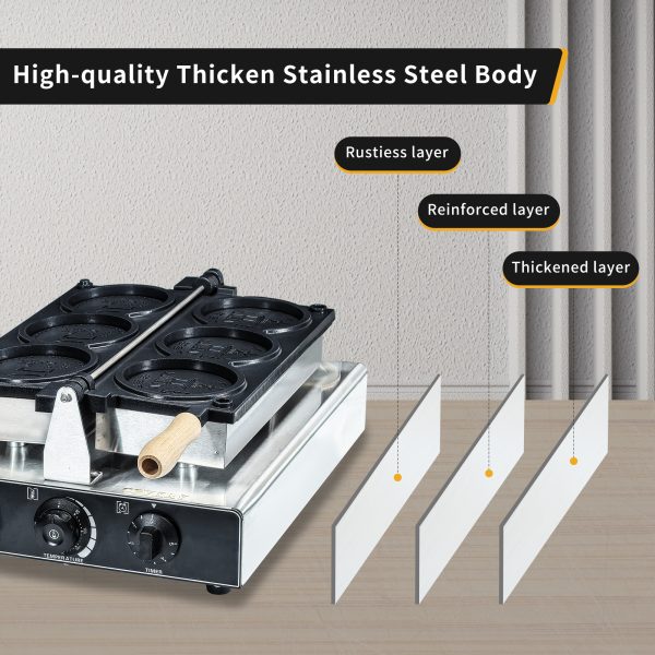 2000w Professional Commercial Electric Custom Korean Cheese Gold Coin Shape Waffle Maker Machine
