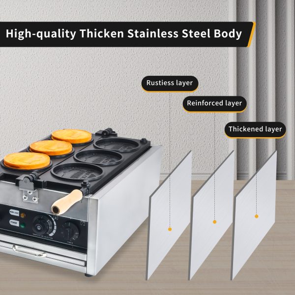 CPVKRY Commercial Custom American Round Gold Coin Cheese Shape Non Stick Waffle Maker Machine