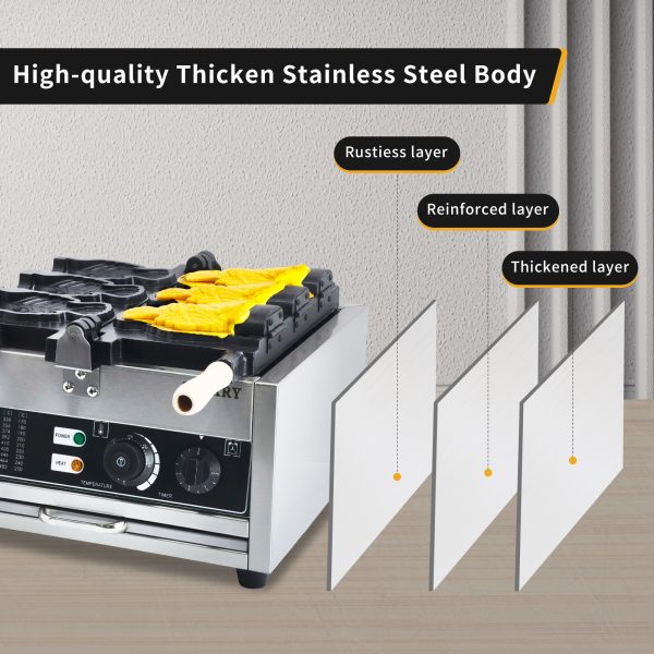 Commercial Grade Stainless Steel Electric 3-Fish Taiyaki Waffle Maker Non-Stick Ice Cream Filling Condition New