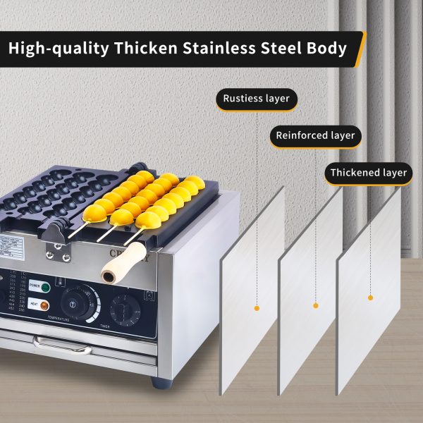 Commercial 1500W Electric 3-Grid Bubble Waffle Maker Non-Stick Stainless Steel with round Ball String New Condition
