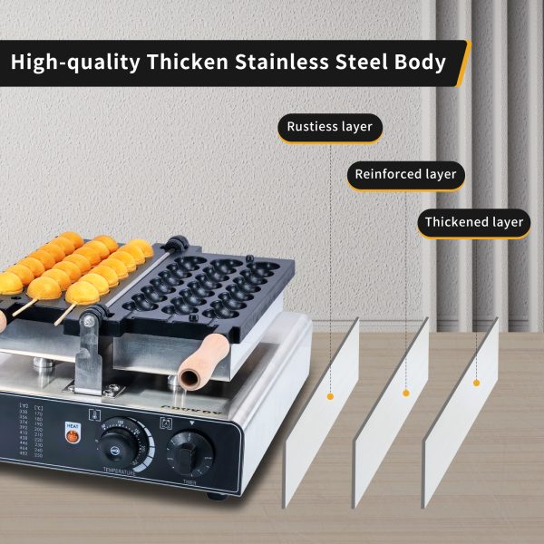 Commercial Double-Heating Stainless Steel Bubble Waffle Stick Maker 3-Grid Nonstick Electric Waffle Snack Machine Condition New