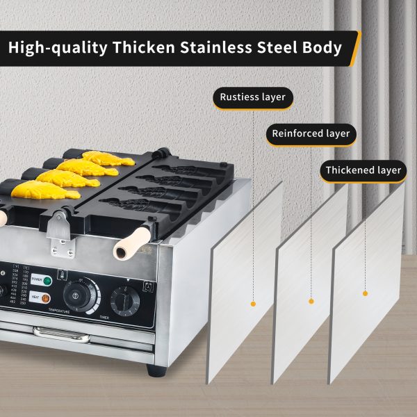 Commercial 2KW Stainless Steel Taiyaki Waffle Maker New Design 4 Fishes & Ice Cream Filling Snack Machine Adjustable Temperature