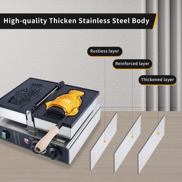 Taiyaki Fish-Shaped Waffle Iron Non-Stick for Teflon Coating 50-300℃ Adjustable Snack Machine for Ice Cream Waffle Cones New