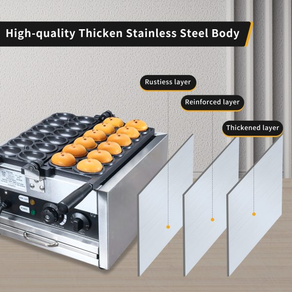 Commercial 2000W Ball Shaped Fill Cheese Waffle Egg-Shaped Smiling Egg Face Waffle Maker with Non-Stick Snack Machine