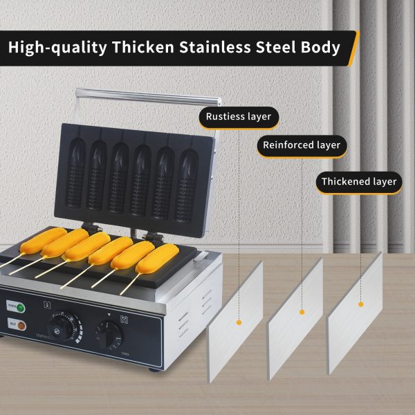 Commercial 6pcs Stick Shape Waffle Maker New Corn Dog Waffle Maker French Muffin Irons Snack Machine Stainless Steel Non-Stick