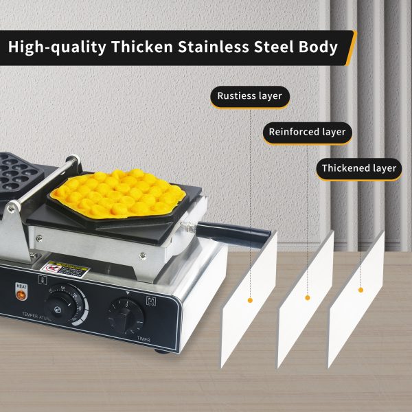 Commercial Electric Stainless Steel Bubble Waffle Machine 110/220v Hong Kong Egg Waffle Snack Non-Stick Temperature Time Control