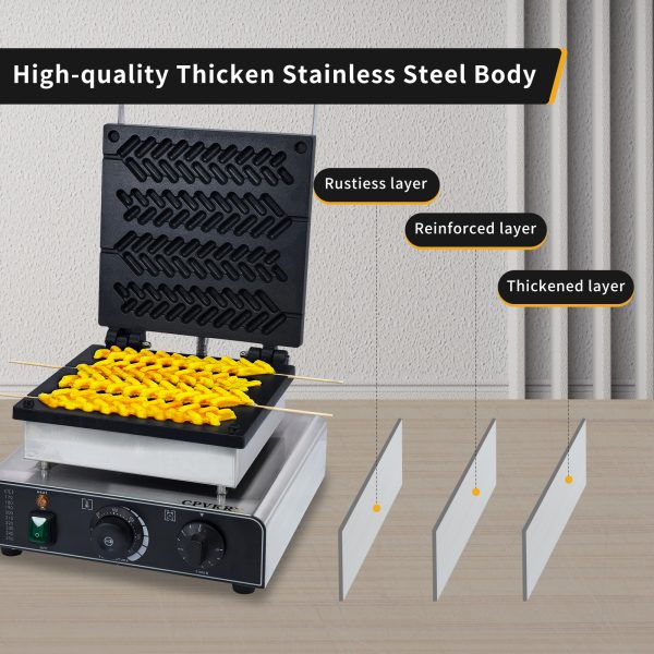 Commercial Stick Waffle Maker Christmas Tree-Shaped Molds 4 Stainless Steel Bakers Non-Stick Teflon Coating Snack Machines