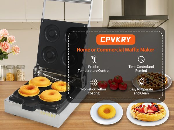 Commercial Double-Sided Heating Stainless Doughnut Maker Professional Kitchen Non-Stick Snack Machine Temperature Control New