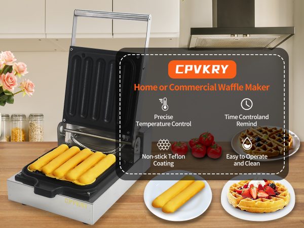 Commercial 110v/220v Hotdog Waffle Maker Machine New 5 Slice Non-Stick Stainless Steel Lolly Stick Waffle Maker
