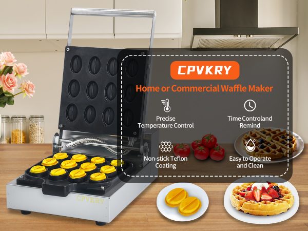 Commercial New Coffee bean Waffle Maker Large 1300 Watt Stainless Steel Waffle Machine Electric for Sale