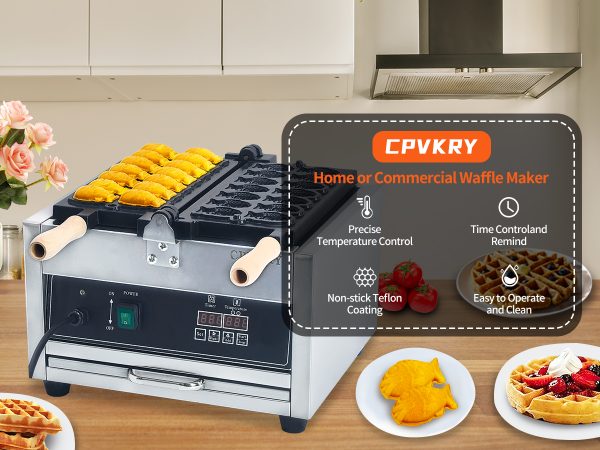 Professional Intelligent Digital LED Taiyaki Fish Waffle Iron High-Precision Temperature Control New for Hotels Coffee Shops