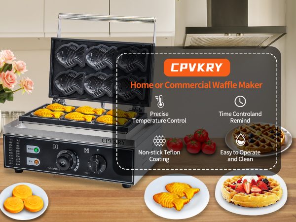 Electric Taiyaki Fish-Shaped Waffle Iron Stainless Steel High-precision Tempe Control Christmas Waffle Maker Snack Machine