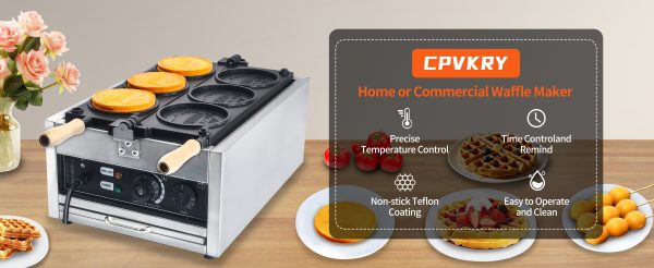 CPVKRY Commercial Custom American Round Gold Coin Cheese Shape Non Stick Waffle Maker Machine