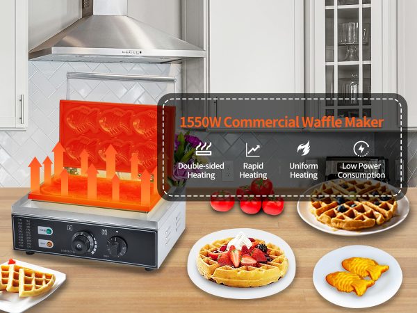 Electric Taiyaki Fish-Shaped Waffle Iron Stainless Steel High-precision Tempe Control Christmas Waffle Maker Snack Machine