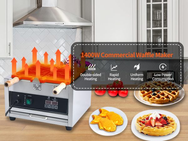 LED Professional Electric 110V Japanese Taiyaki Waffle Iron Machine Non-Stick Teflon Coating Intelligent 3 Pcs Fish Type Snack