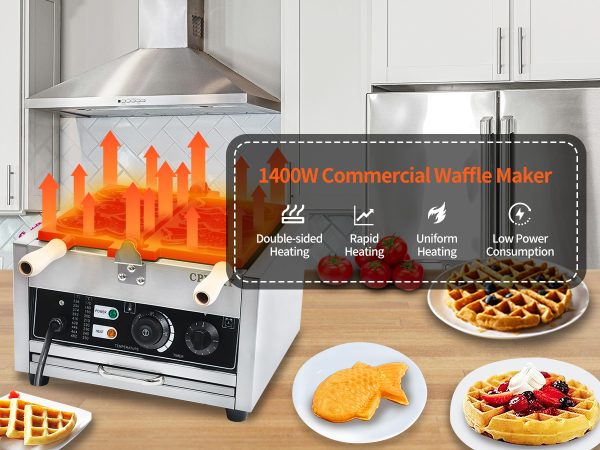 Commercial Electric Waffle Maker Nonstick 3-Piece Japanese Taiyaki Making Machine Stainless Steel Baker Teflon Coating for Snack