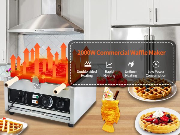 Commercial Grade Stainless Steel Electric 3-Fish Taiyaki Waffle Maker Non-Stick Ice Cream Filling Condition New