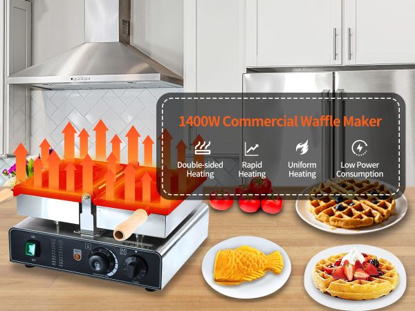 Taiyaki Fish-Shaped Waffle Iron Non-Stick for Teflon Coating 50-300℃ Adjustable Snack Machine for Ice Cream Waffle Cones New