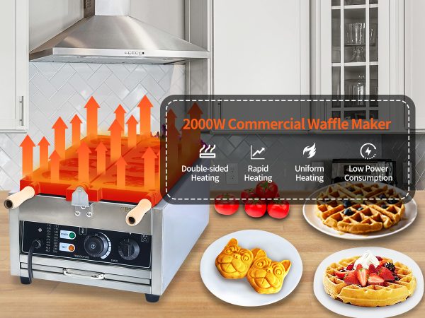 Electric 220V Dog Head Shaped Waffle Maker French Bulldog Shaped Tray Burner New for Kids & Adults Breakfast