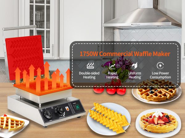 Commercial Stick Waffle Maker Christmas Tree-Shaped Molds 4 Stainless Steel Bakers Non-Stick Teflon Coating Snack Machines