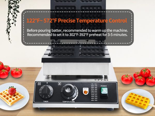 Household Hotel Use Stainless Steel Electric 6-Slice Double-Sided Waffle Maker Temperature Time Control Easy Operate for Snacks