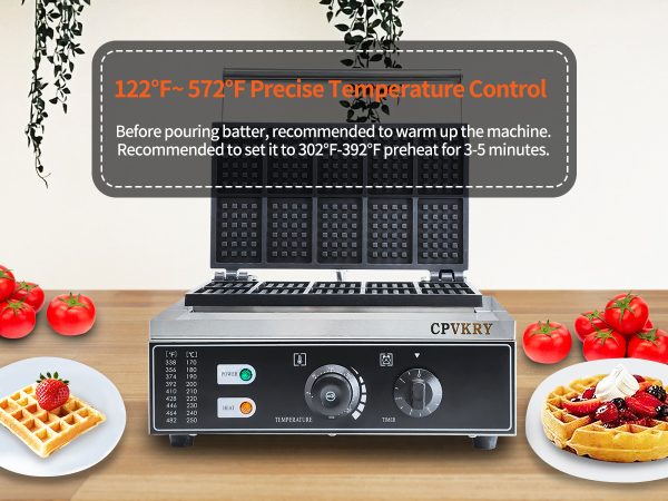 Commercial Stainless Steel Rectangle Waffle Maker 10pcs Non-Stick Industrial Belgian Waffle Iron 110/220V Temp Time Snack