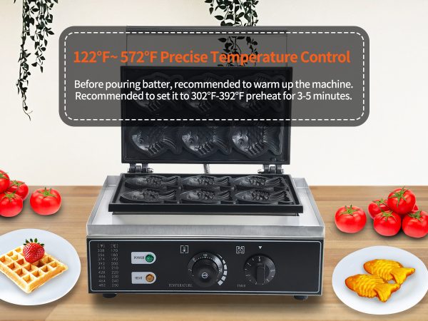 Electric Taiyaki Fish-Shaped Waffle Iron Stainless Steel High-precision Tempe Control Christmas Waffle Maker Snack Machine