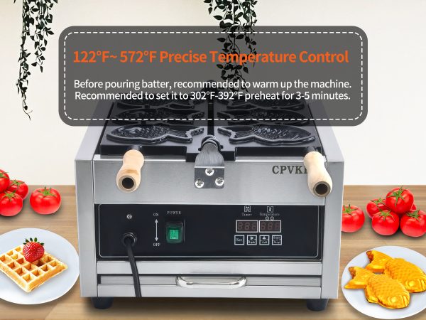 LED Professional Electric 110V Japanese Taiyaki Waffle Iron Machine Non-Stick Teflon Coating Intelligent 3 Pcs Fish Type Snack