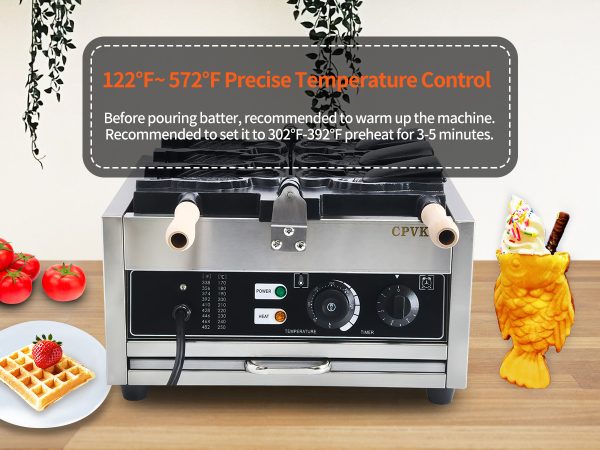 Commercial Grade Stainless Steel Electric 3-Fish Taiyaki Waffle Maker Non-Stick Ice Cream Filling Condition New