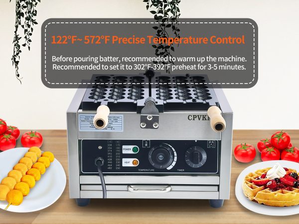 Commercial 1500W Electric 3-Grid Bubble Waffle Maker Non-Stick Stainless Steel with round Ball String New Condition