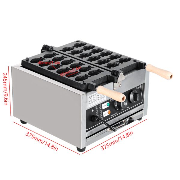Commercial 12-Hole Taiyaki Fish Waffle Machine 1500 Watt Stainless Steel New Condition Electric Sale