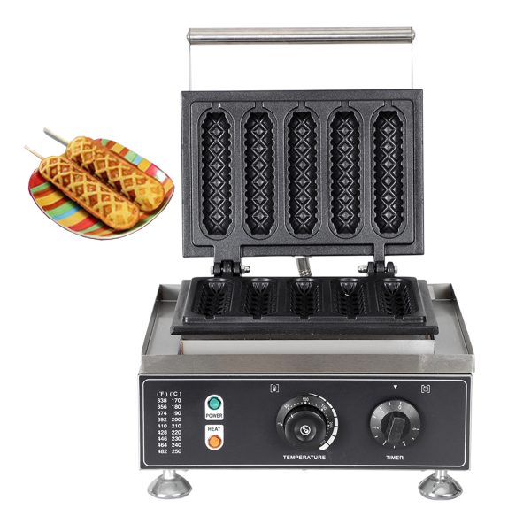Commercial 1550W Electric Lolly Stick Waffle Maker 5 Slice Non-Stick Stainless Steel Machine Snack Corn Dog Crispy Waffle Maker