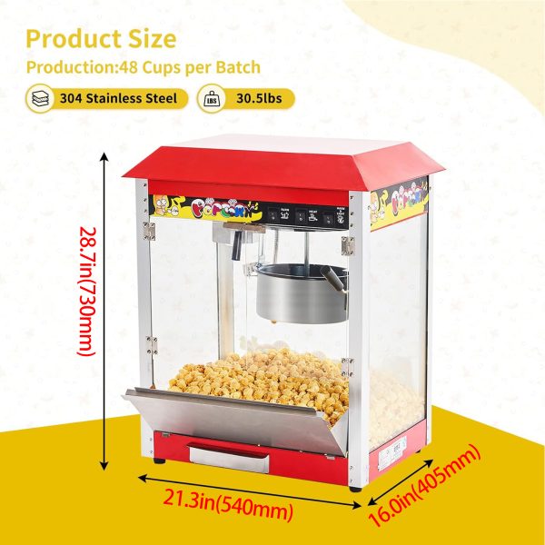 1400W Commercial Electric Popper 10 oz Kettle Countertop Popcorn Maker 50 Cups/Batch 3-Switch Control Movie Theater Popcorn