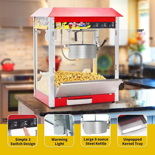1400W Commercial Electric Popper 10 oz Kettle Countertop Popcorn Maker 50 Cups/Batch 3-Switch Control Movie Theater Popcorn
