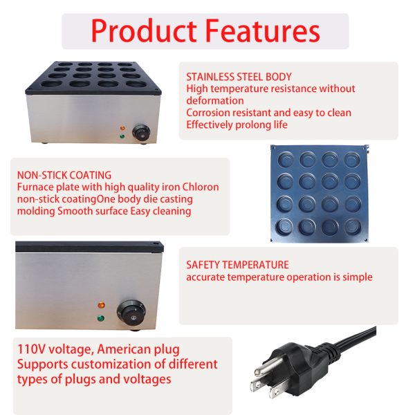 Commercial 16-Pcs Nonstick Electric Waffle Snack Baker New Red Bean Cake Maker Bread Cake Machine for Bakery Dessert Shop