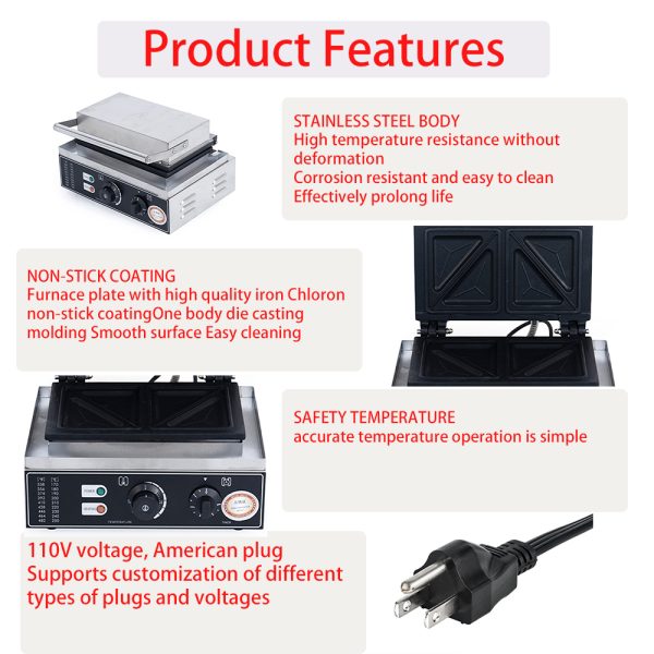 110-220V Breakfast Kitchen Thick Sandwich Toaster Triangle Waffle Maker Tempe Adjustable Snack Machine/Grill Cheese Sandwich