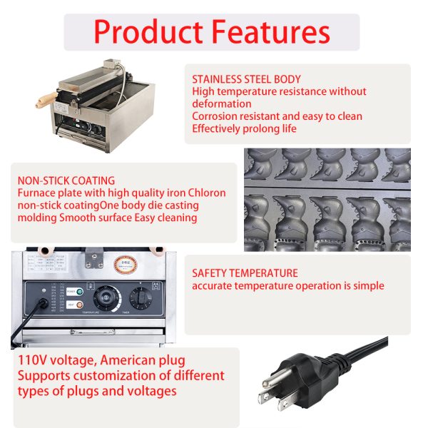 2000w Dinosaur Waffle Cake Maker Mouth Opening Dinosaur Style Waffle Bread Machine Ice Cream Chicken Rolls Fill Waffle Maker