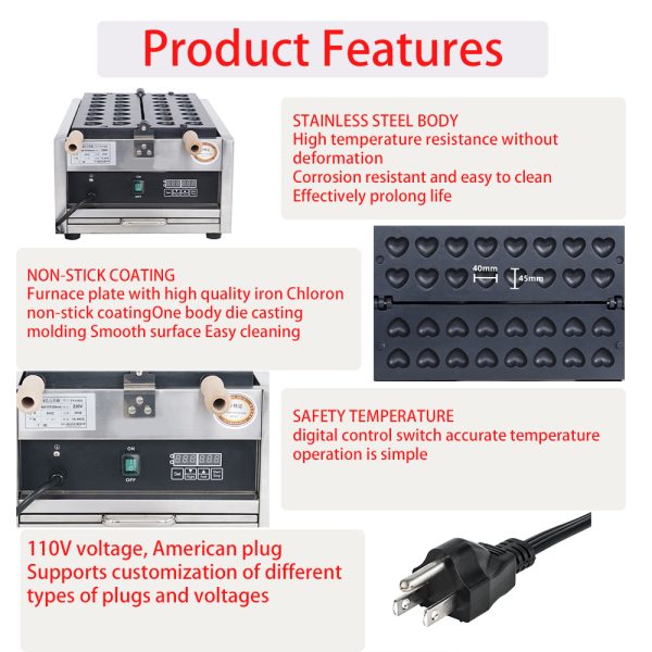 Commercial 16pcs Mini Dutch Hearts Pancake Waffle Maker Double Pool Heart-shaped Waffle Machine New Condition