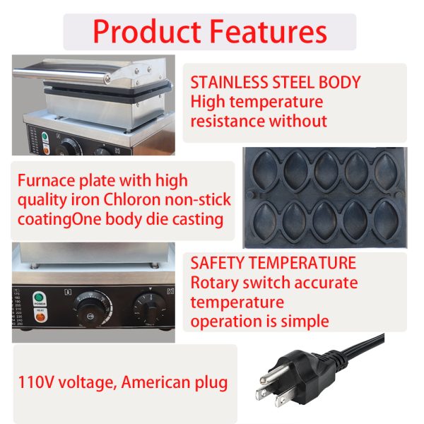 Commercial 10pcs Non-Stick Abalone Shaped Waffle Baker Fast Heating Penis Female Vaginal Waffle Maker New Condition