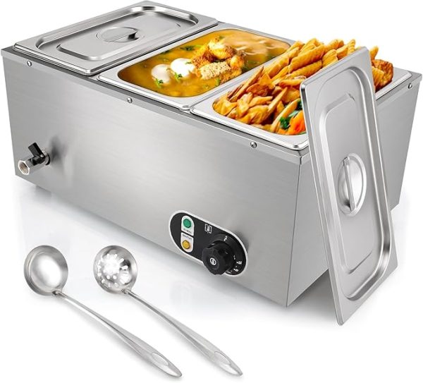 Commercial Electric Food Heater Industrial 1500W Stainless Steel Body 3 Steam Tables Bain Marie 30-85℃ Hotels Restaurants