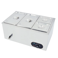 Commercial Electric 4 Pan Bain Marie Buffet Server Stainless Steel Restaurant Catering Heater 30-85°C with Lid Drain Faucet